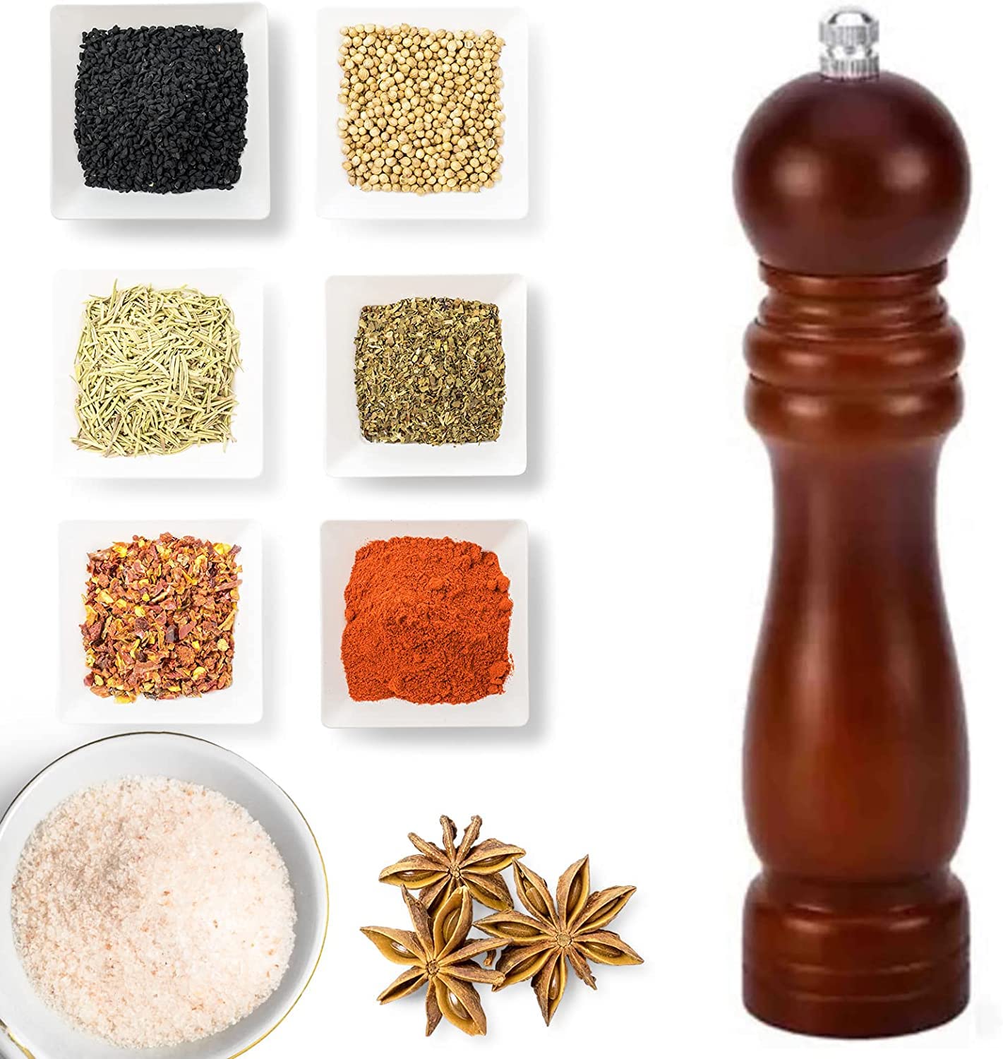 Avmart Traditional Wooden Salt & Pepper Shakers with Adjustable Coarseness Refillable Stainless Steel Mechanism for Kitchen Dining Table Set | Best Kitchen Tools, 8inch (Dark Brown) (B0B7S6VJY6) Amazon Price History, Amazon Price Tracker