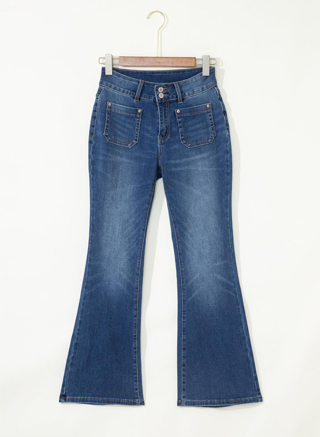 Sidefeel Women's Flare Jeans High Waisted Wide Leg Stretchy Bell Bottom Front Pockets Denim Pants - Image 4