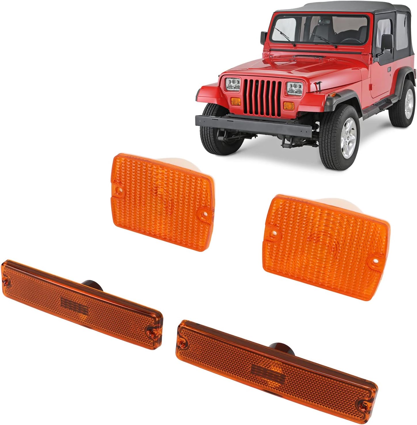 4PC Side Marker Light and Turn Light Housings 56001378 Turn Sidemarker Lamps Replacement for YJ (Yellow)