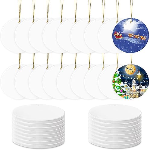 Miniatura 9 de Sublimation Ceramic Ornaments Sublimation Ornament Blanks Bulk Ceramic Discs Ornament for Heat Press Printing White Round Porcelain Ornament