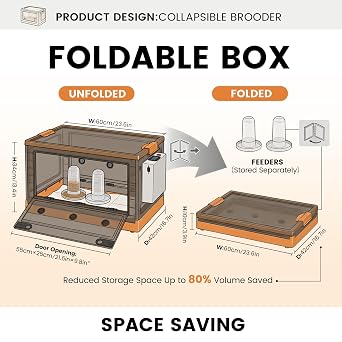 Chicken Brooder Box 83L Large Foldable Chick Brooder Hold up to 20 Chicks Poultry Breeding Box for Chicks Ducklings Quail Hamster Guinea Pig Kitten Puppies(Orange)