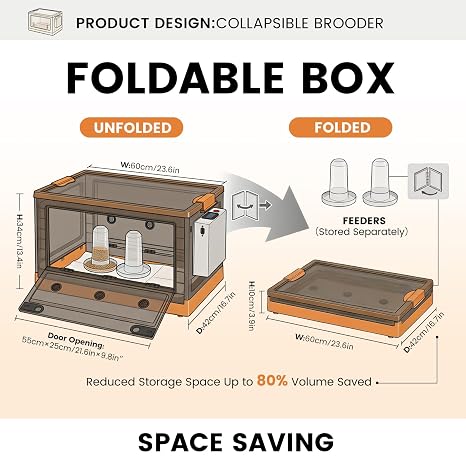 Chicken Brooder Box 83L Large Foldable Chick Brooder Hold up to 20 Chicks Poultry Breeding Box for Chicks Ducklings Quail Hamster Guinea Pig Kitten Puppies(Orange)