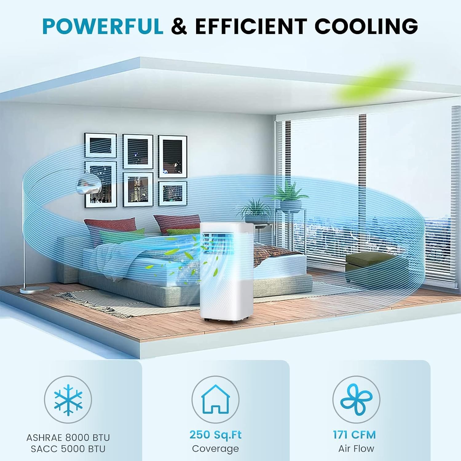 DORTALA Portable Air Conditioners 8000 BTU, 3 in 1 AC Cooling Unit with Remote Control, Dehumidifier, 24H Timer, Window Kit, Personal Standing AC for Bedroom, Dorm,White