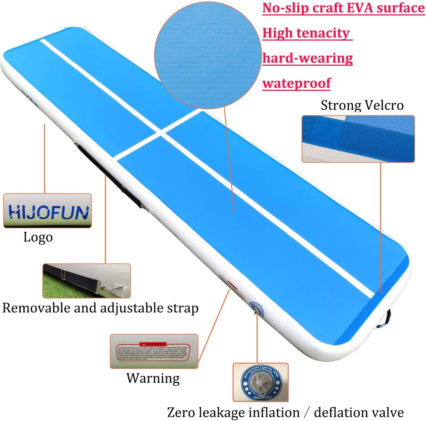 HIJOFUN Premium Inflatable Air Tumbling Track for Gymnastics Tumble Mat 10ft 13ft 16ft 20ft 4 in 8 inces Thick with Electric Air Pump for Home Kids/Gym/Yoga/Training/Cheerleading/Outdoor/Pool/Beach : Sports & Outdoors