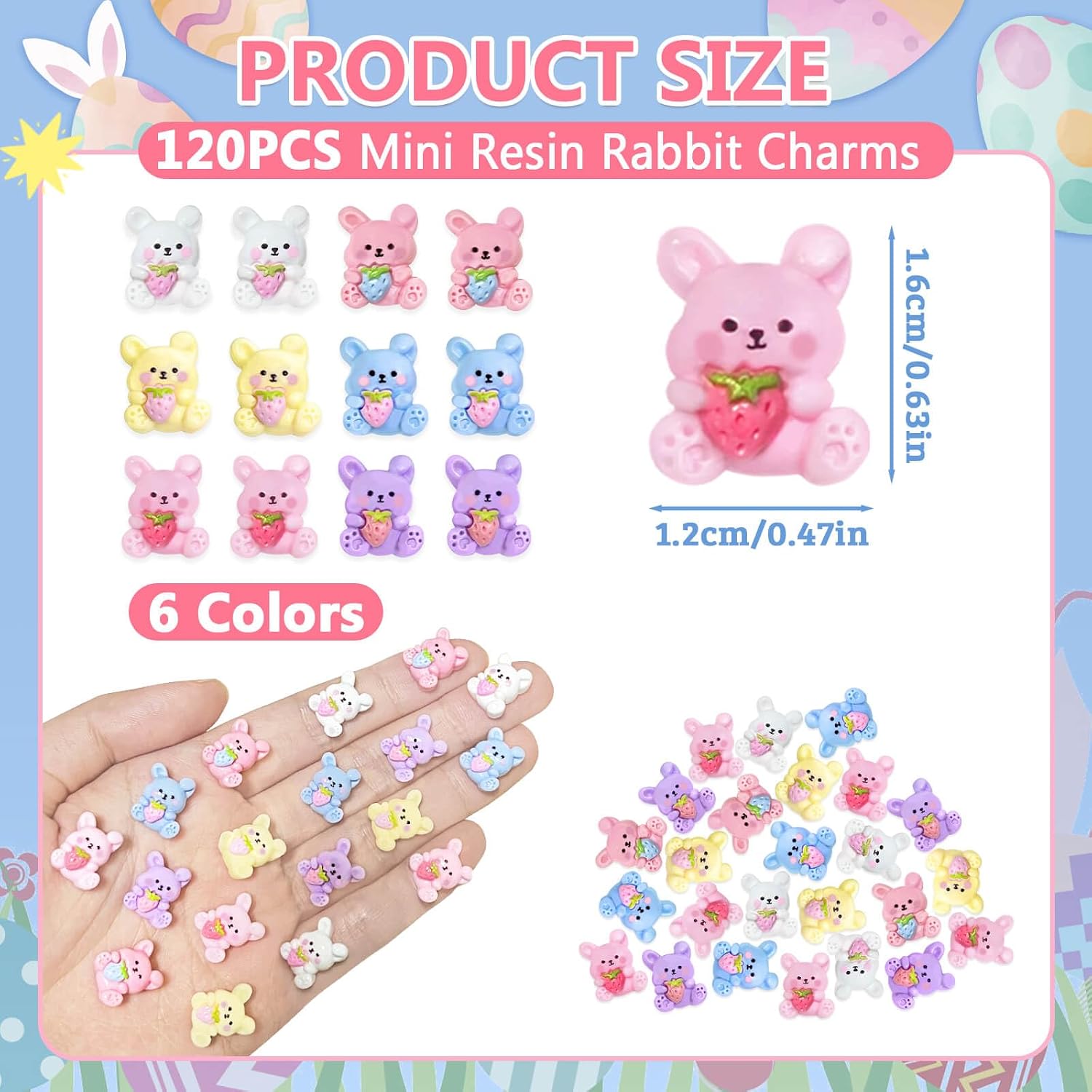 Feivando 120 Pcs Easter Mini Resin Rabbit Charms Flatback Colorful Bunny Charms Ornaments for DIY Crafts Phone Case Scrapbook Supplies Nail Accessories image 2