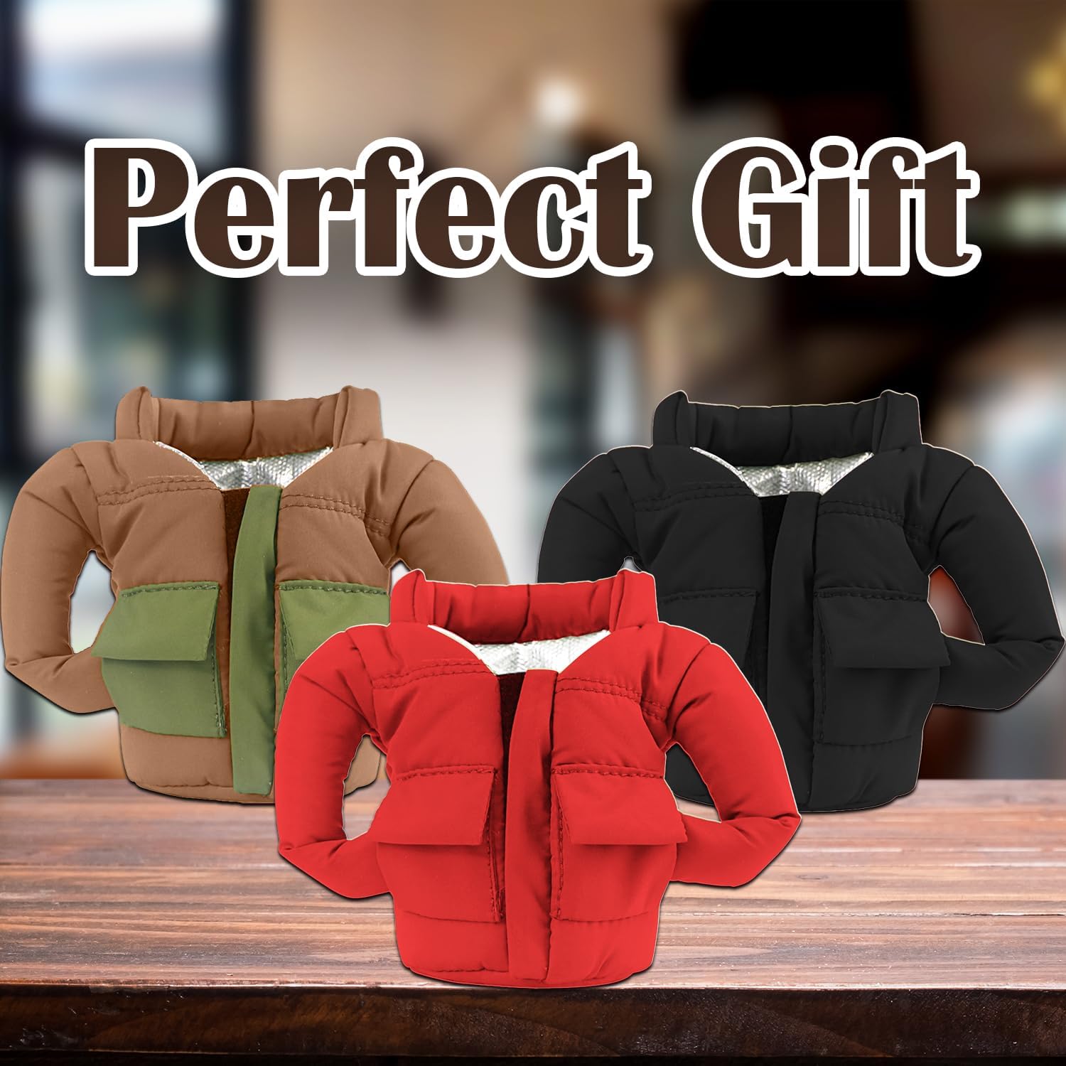Drinkware Jacket,2 Pack Beverage Jacket, Great Packaged Beer Jacket for Cans, Funny Can Cover Gifts for Women, Men, Mom, Dad and Boyfriend(Red+Brown) image 4