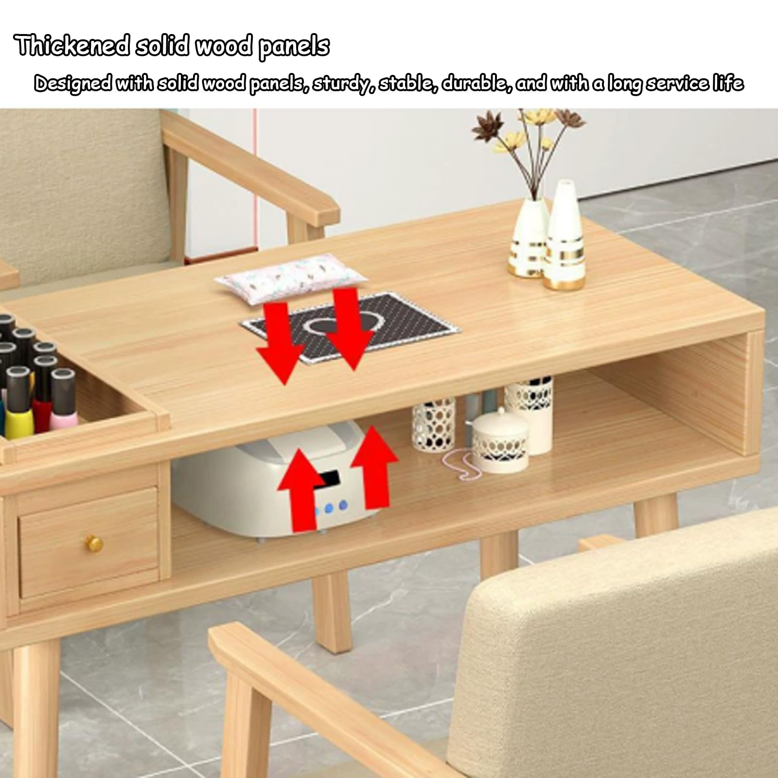 Mesa de Arte de Uñas de Madera Maciza, Banco de Trabajo de Uñas de Doble Capa, Tocador con Cajón de Almacenamiento y Aspiradora, Adecuado para Salones de Manicura, Salones de Belleza 120cm/47.2in