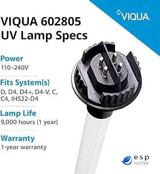 Viqua 602805 Replacement UV Lamp For Models D4, D4+, and Premium Ultraviolet Water Treatment Filtration Systems