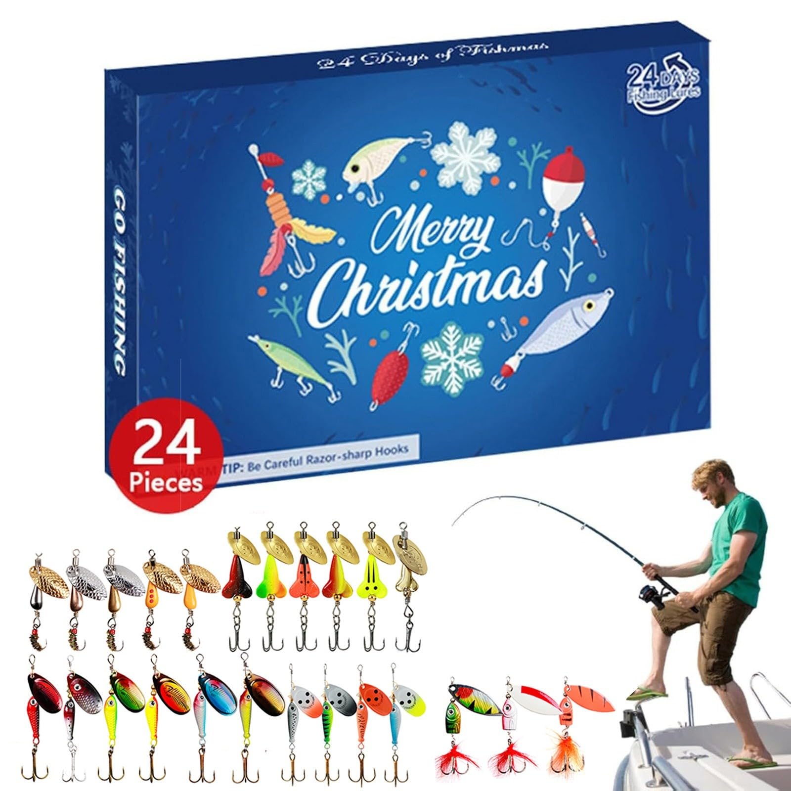 Giocattolo Conto Alla Rovescia Calendario dell'Avvento con amo da pesca di Natale Nuovo calendario dell'avvento con amo da pesca di Natale 24 giorni. (Blue, 37X24. 5X3 CM)