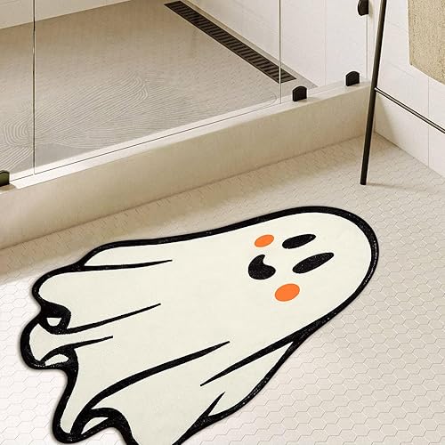 Miniatura 5 de Tapete de baño de fantasma de Halloween, tapete antideslizante de fantasma, tapete suave y absorbente, tapete de otoño para otoño, Acción de