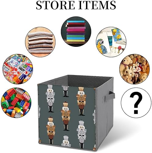Miniatura 6 de Christmas Nutcracker Colorful Storage Cubes,Fabric Collapsible Storage Bins with Dual Handles,Cool Soilder Foldable Cube Baskets for Shelf,Closet