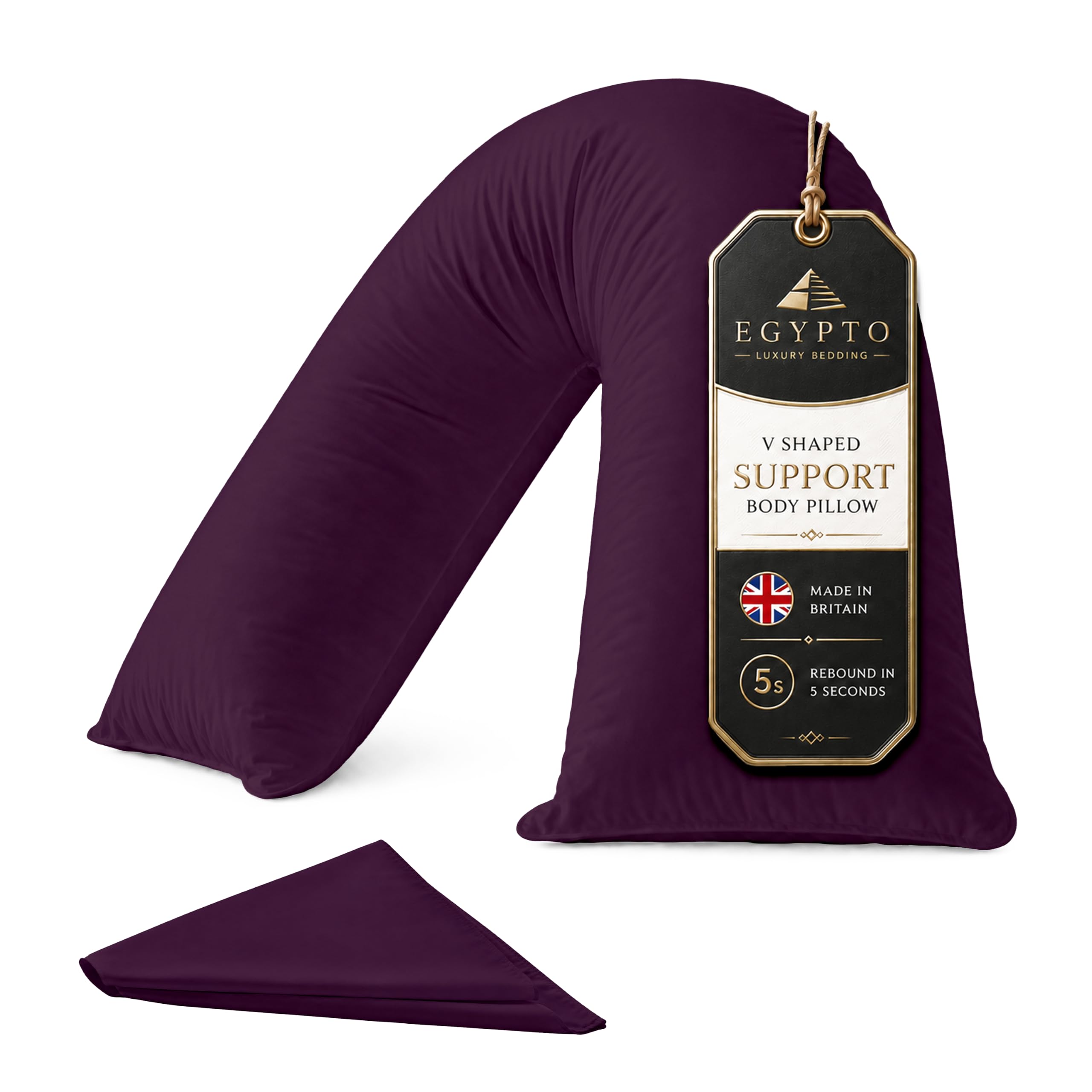 EGYPTO Orthopaedic V Pillow with Pillowcase | Anti-Allergy V Shaped Pillows for Neck & Back | Ideal for Pregnancy, Nursing & Recovery Triangle Pillow (Plum)