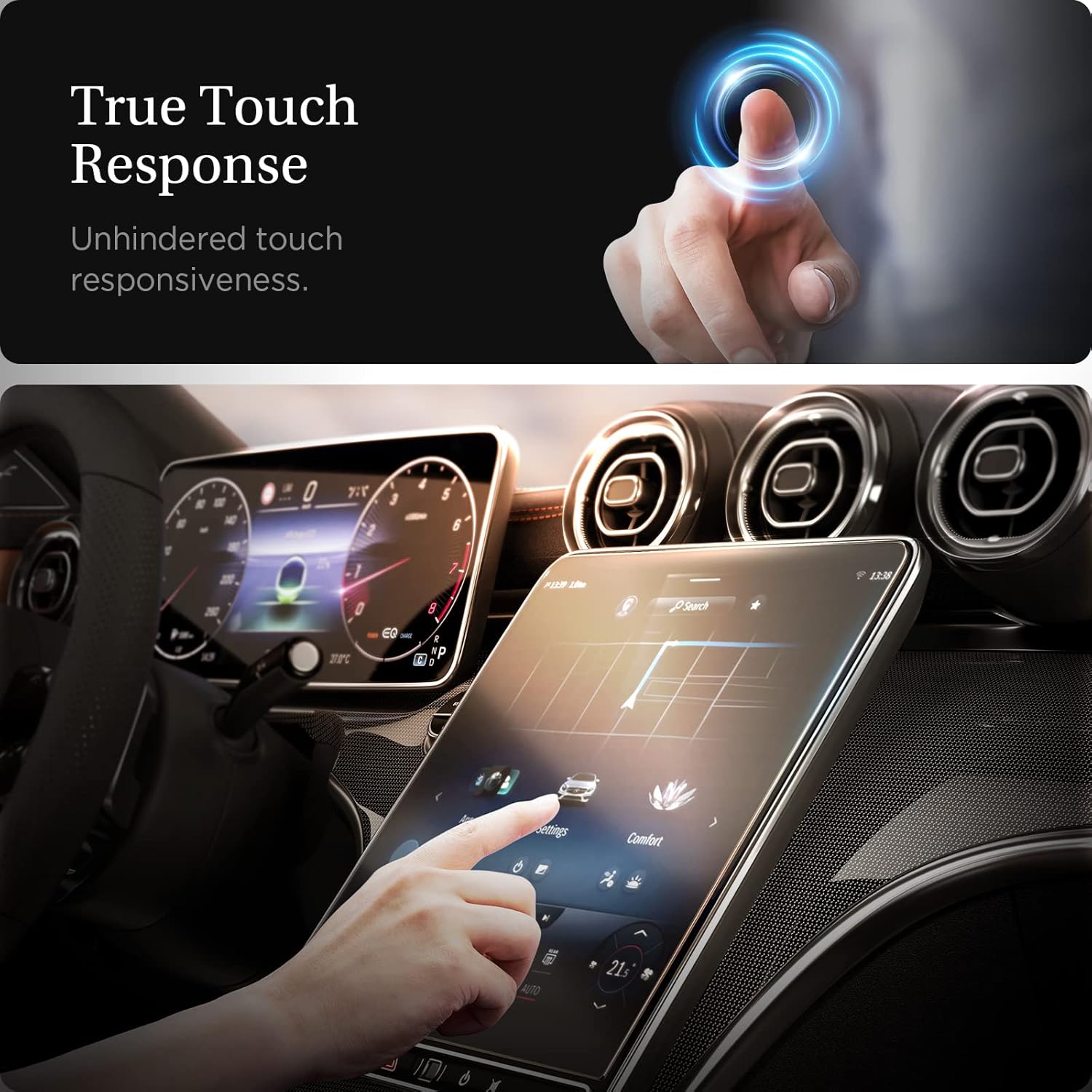 Spigen GlasTR EZ FIT Tempered Glass Screen Protector Designed for Mercedes Benz C-Class (2022/2023/2024/2025/2026), Mercedes Benz GLC Class (2023/2024/2025/2026) 11.9 inch Dashboard Touchscreen - Matte/Anti Finger Print