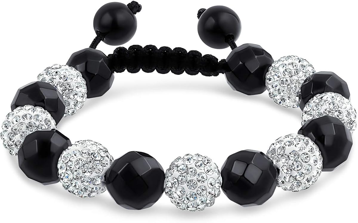 Black Gold Clear Crystal Bead Shamballa Inspired Bracelet Adjustable Cord