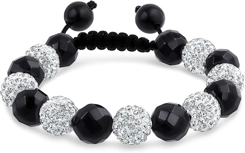 Black Gold Clear Crystal Bead Shamballa Inspired Bracelet Adjustable Cord