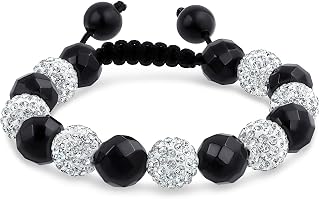Black Gold Clear Crystal Bead Shamballa Inspired Bracelet Adjustable Cord