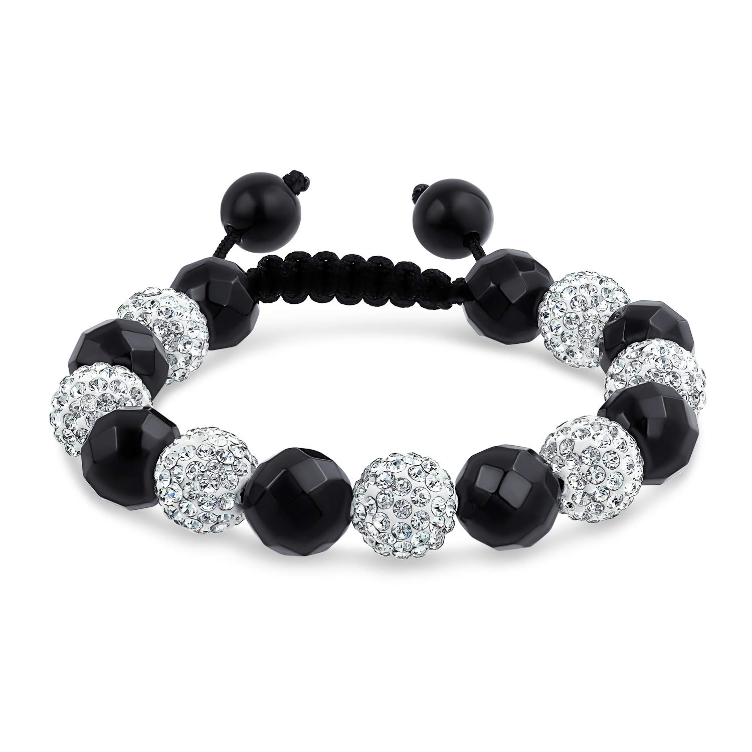 Black Navy Blue Gold Tone Bead Pave Crystal Ball Bracelet Women For Men Cord String Adjustable 12MM