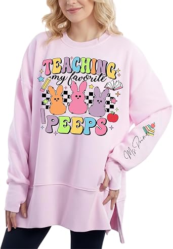 Nani Personalized Teacher Sweatshirt, Custom Easter Teacher Sweater, Appreciation, Peeps Bunny Tee, GIft For Easter Day