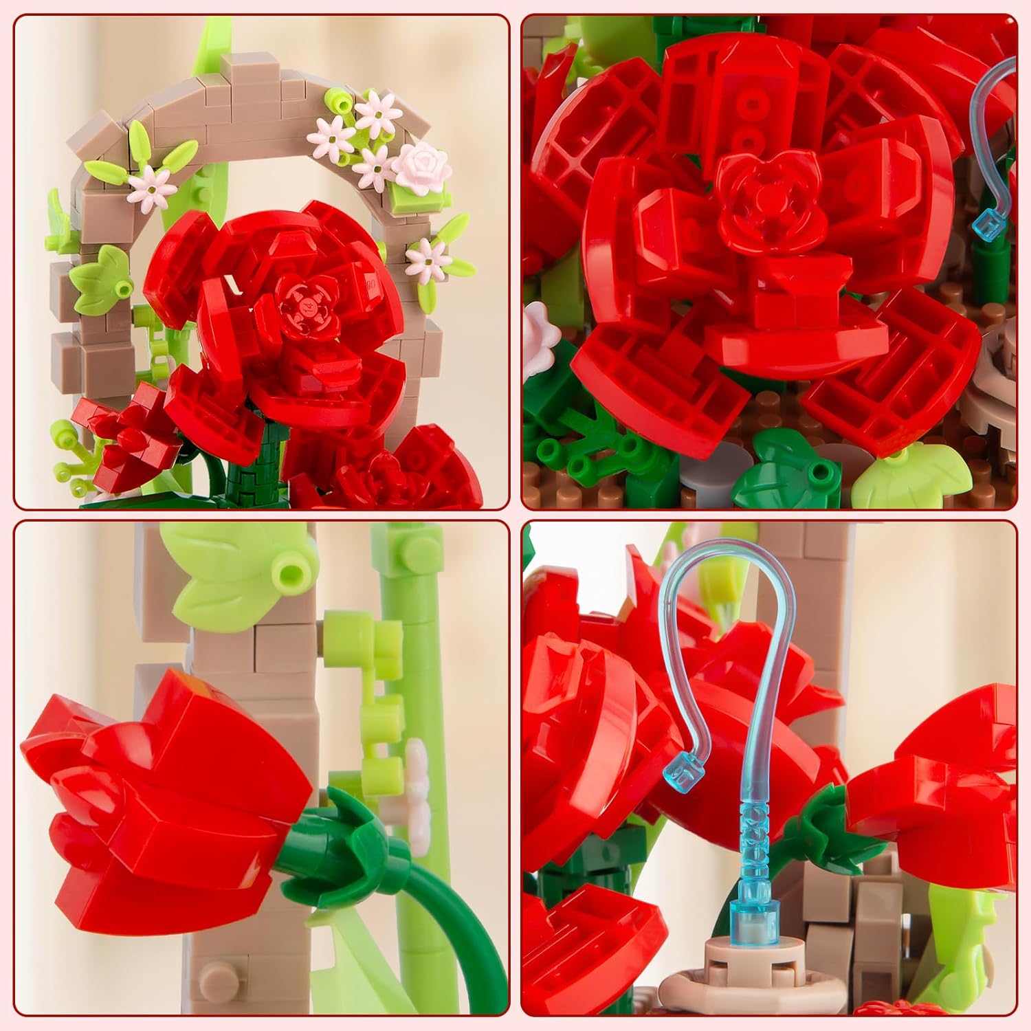 HIGH GODO Flower Bouquet Building Set, 574PCS Red Rose Bonsai Tree Botanical Collection with Dust Cover, Mother's Day Anniversary Birthday Gifts for Mom Women Girlfriend Adults 14+