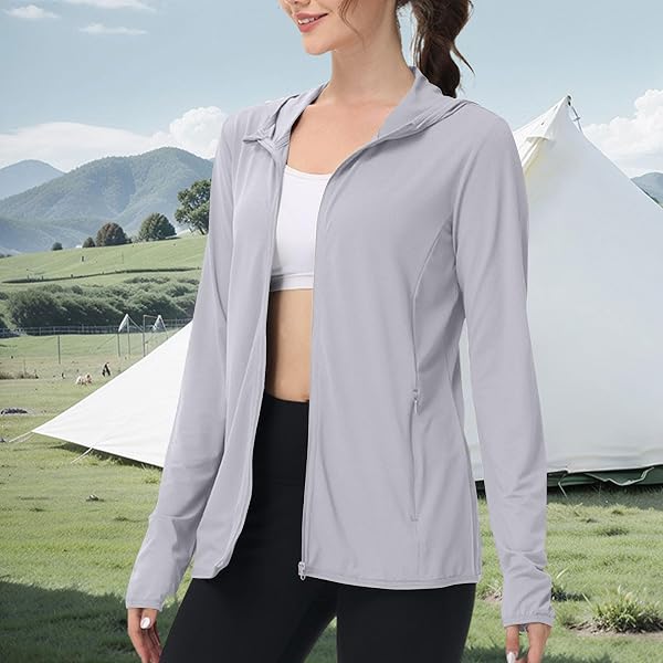 Sun Jacket for Women UPF 50+ Lightweight Athletic Jacket Sun Protection Full Zip Hoodies Shirts Hiking Outdoor Pockets - 3