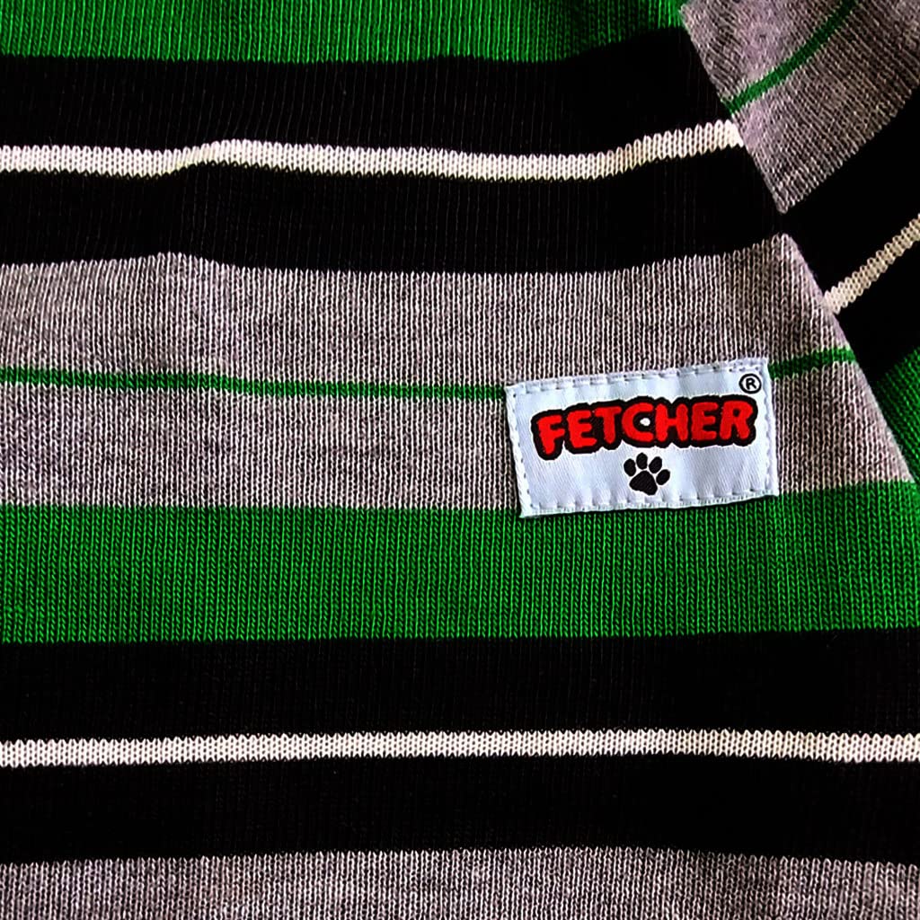 FETCHER Green Black Striped with Sleeves Premium Dog, Puppy, Kitten and Cat Warm T-Shirt | Sweater for Small Breeds (18" Large) 2