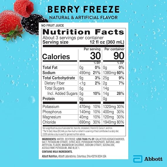 Pedialyte Sport Electrolyte Drink, Fast Hydration with 5 Key Electrolytes for Muscle Support Before, During, After Exercise, Berry Freeze, 33.8 Fl Oz (Pack of 4)
