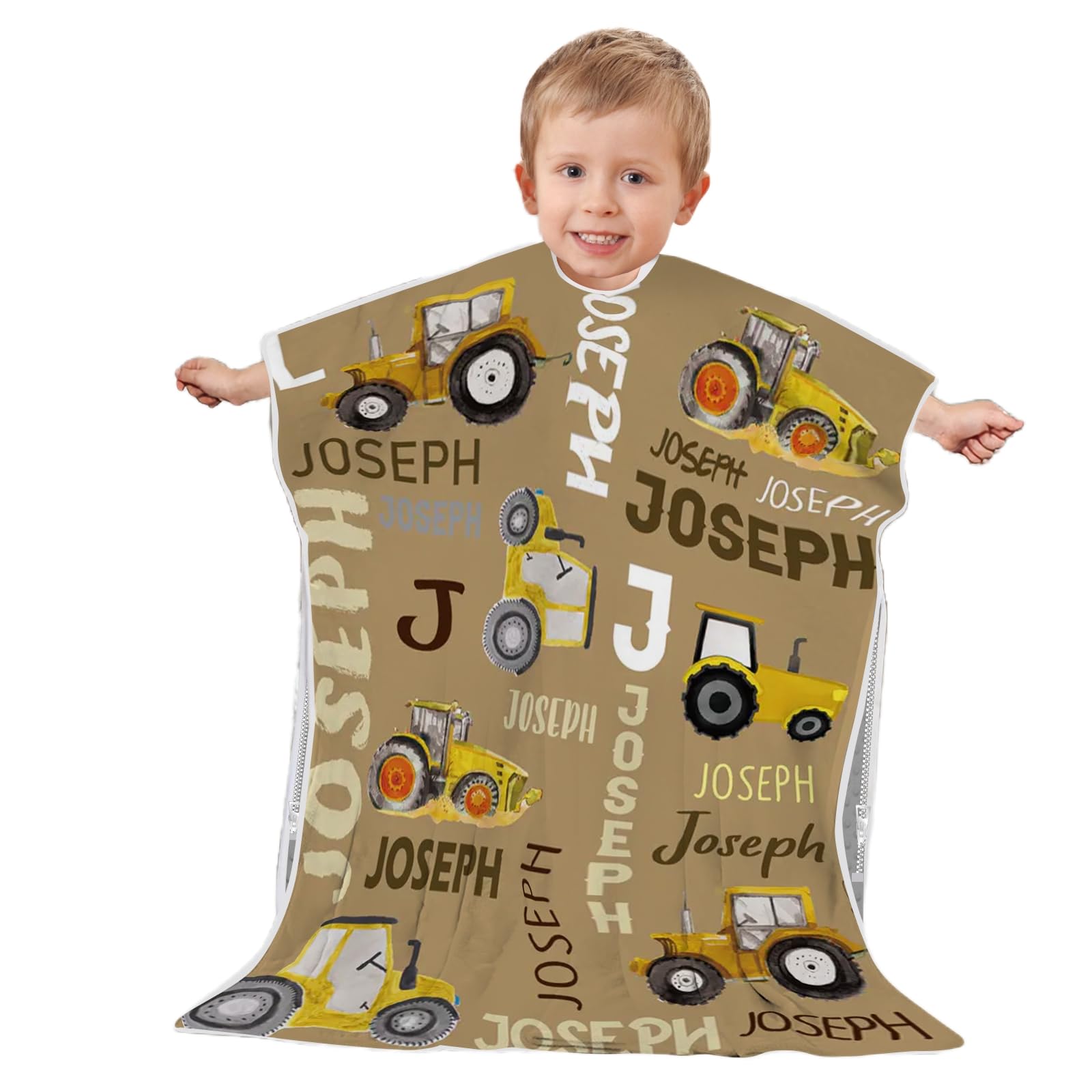 Personalized Toddler Sleep Sack 2t, Custom Name Tractor Pattern Kids Wearable Blanket Double Layer Zipper Soft Lightweight Sleeping Bag for Kids Boys Girls Brown