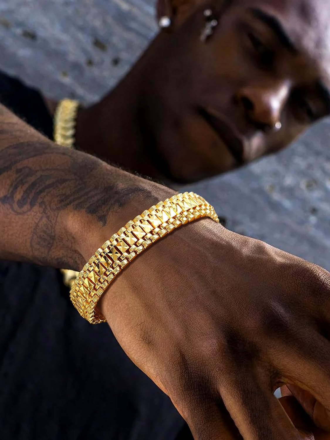 U7 Link Bracelets for Men, Cuban Link/Rope/Watch Band Solid Bracelet, Silver Black Gold Color Wrist Bracelet 3/6/9/12/15mm Width, 6.5/7.5/8.3 Inch Length, Hand Chain Jewelry for Mens Women - Image 3