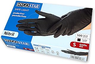 HYGOSTAR Nitril-Einweghandschuhe, Safe Light, Einmalhandschuhe, Untersuchungshandschuhe, Gr. S, 100 Stück pro Box, puderfrei, allergiefrei, unsteril, Einmalhandschuhe, Farbe: schwarz