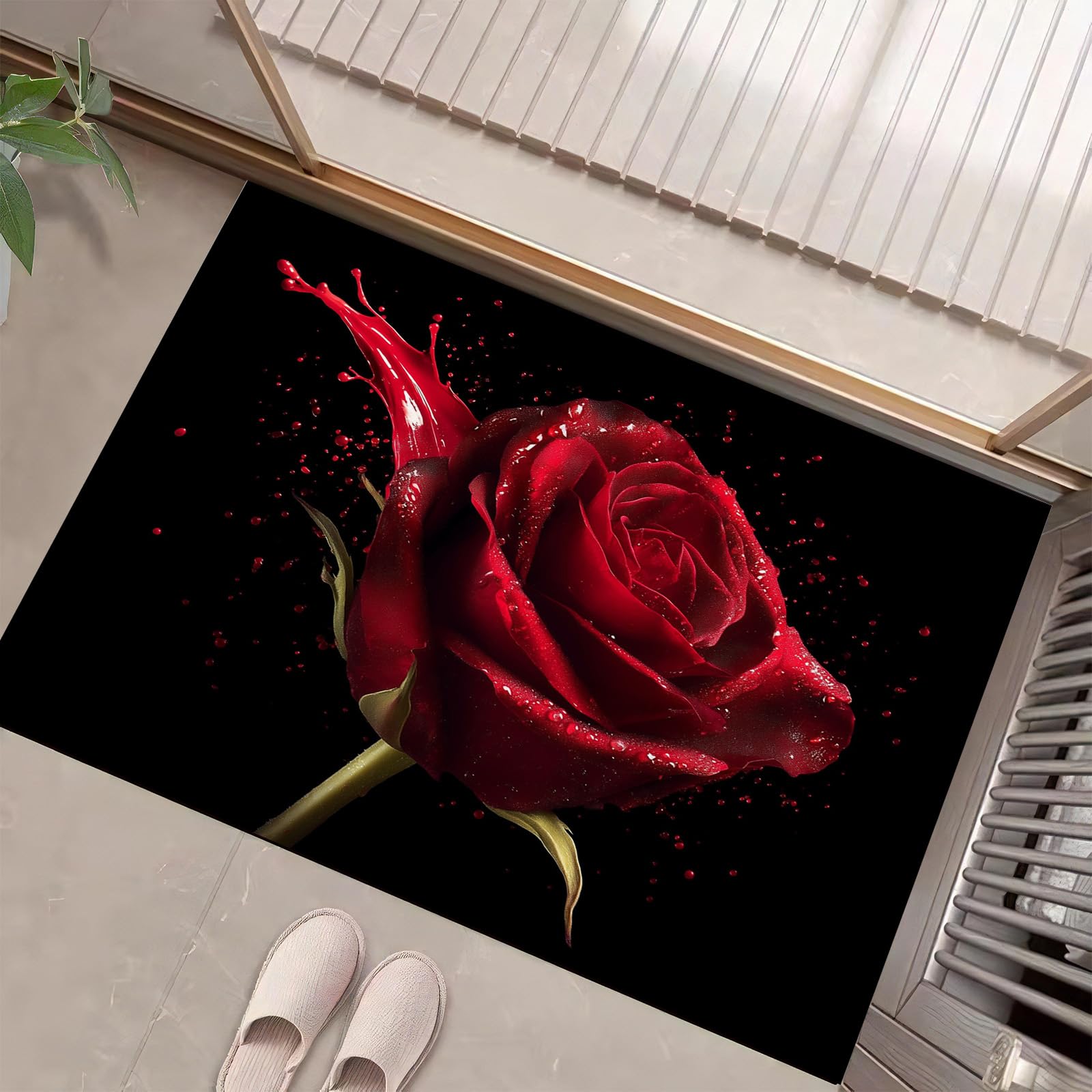Tapis de porte antidérapant et anti-poussière rose rouge pour entrée
