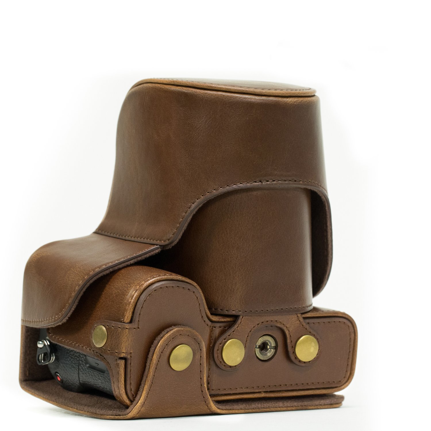 MegaGear - Ever Ready Ochronny Skórzany Futerał na Aparat Fotograficzny - Dark Brown, PU Leather, Klasyczny, podróżny
