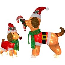 Afirst Christmas Dog Lighted Decorations, 2 Pack Lighted Up Xmas Dog Outdoor Lighted Holiday Displays Gift for Home Garden Party Yard Porch Decor