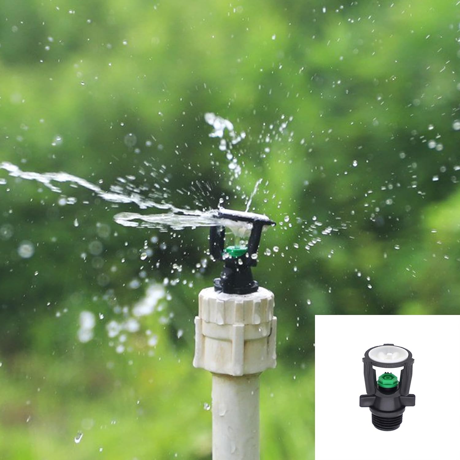 1/2-inch External Thread Automatic Rotating Spray Head, 360-Degree Mini Drip Irrigation Nozzle, for Lawn and Garden Irrigation, Green (10PCS, A)