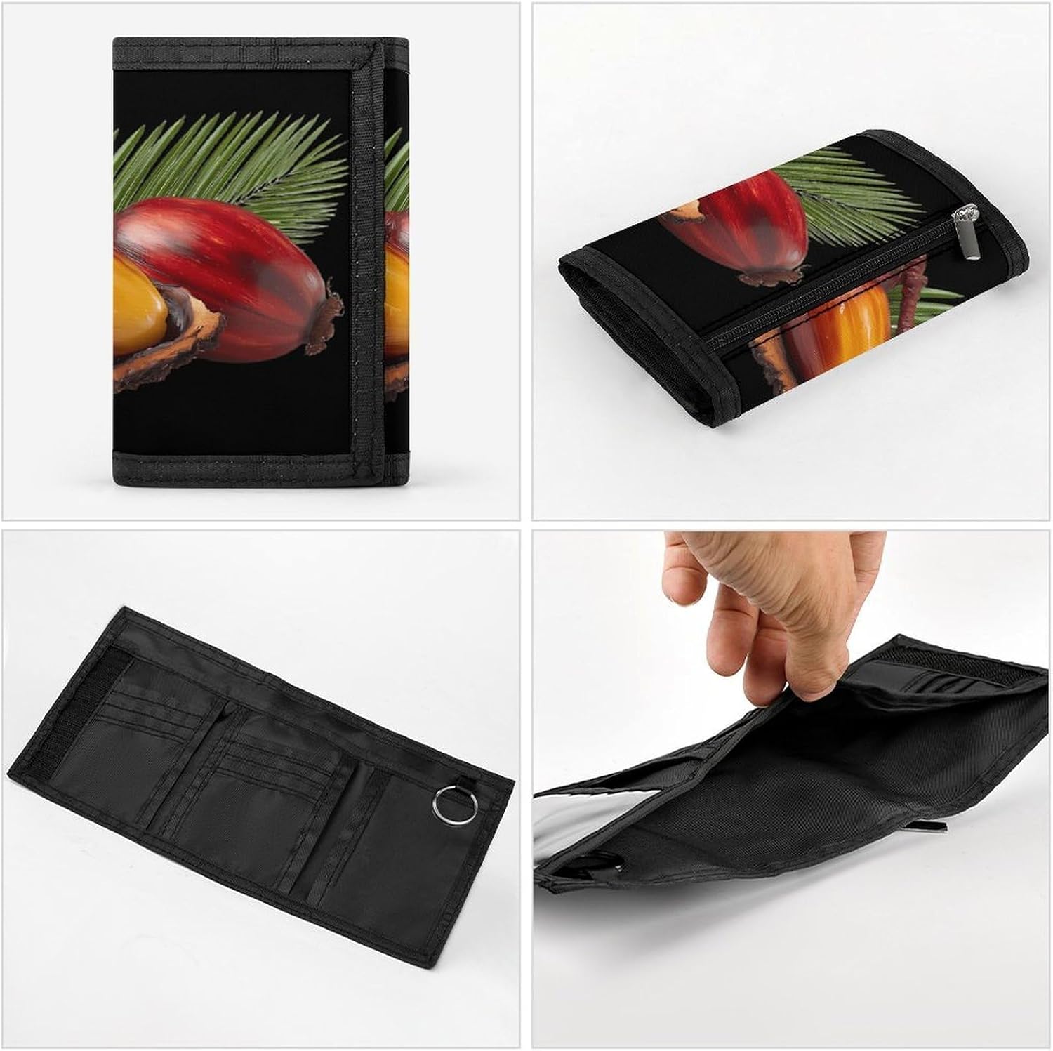 Palms Oil Fruits Trifold Slim Wallet Front Pocket With Money Clip And ID Credit Card Slots For Travel Work