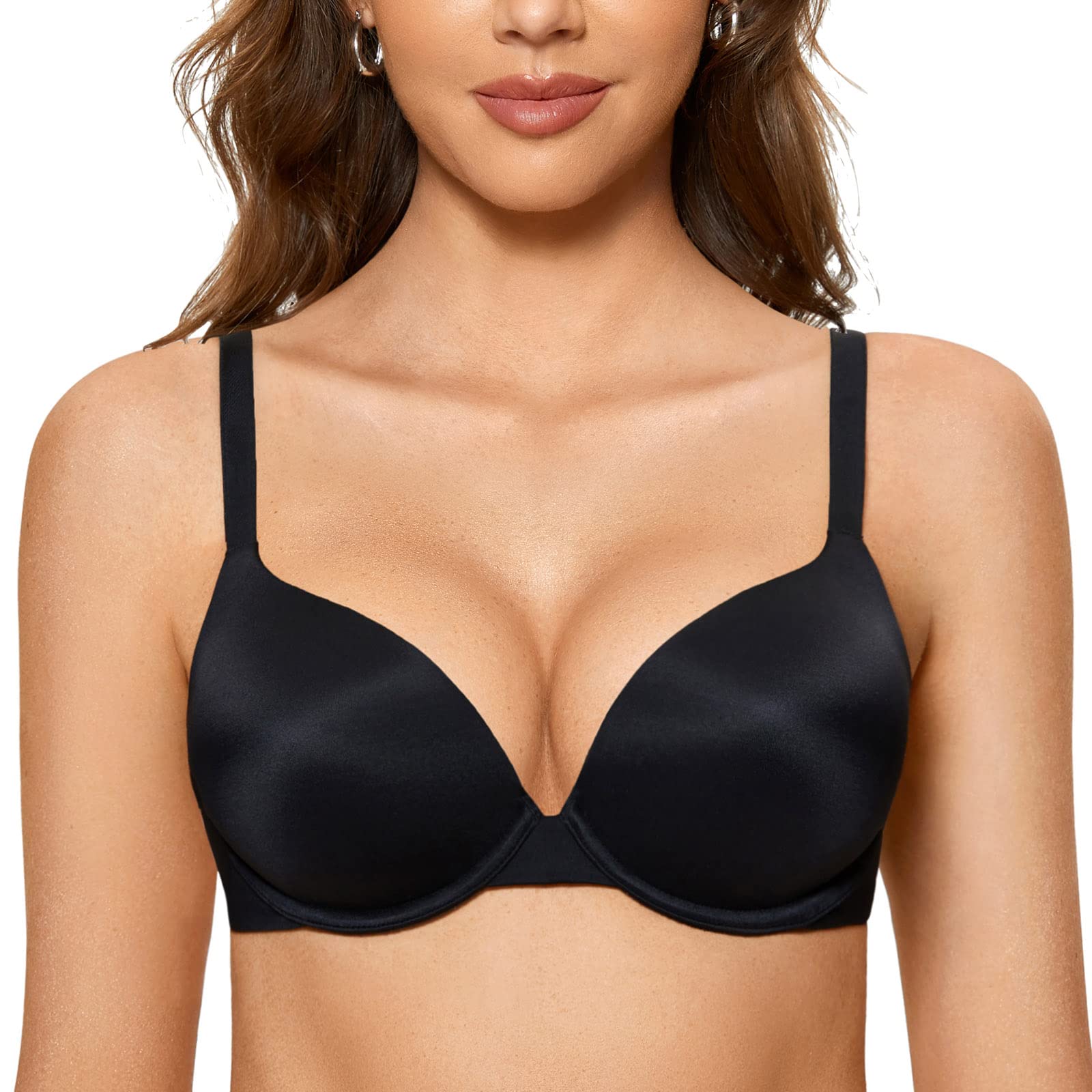 DOBREVAWomen's Push Up Bra Plunge Full Coverage T Shirt Bras Comfortable Padded Underwire