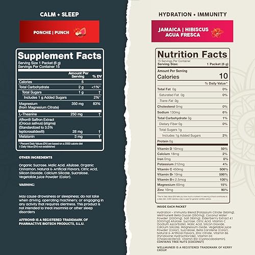Miniatura 2 de Salud - Paquete de 2 porciones 2 en 1, calma + sueño (almuerzo) e hidratación + inmunidad (hibisco), 15 porciones cada una, mezcla de bebidas, sin