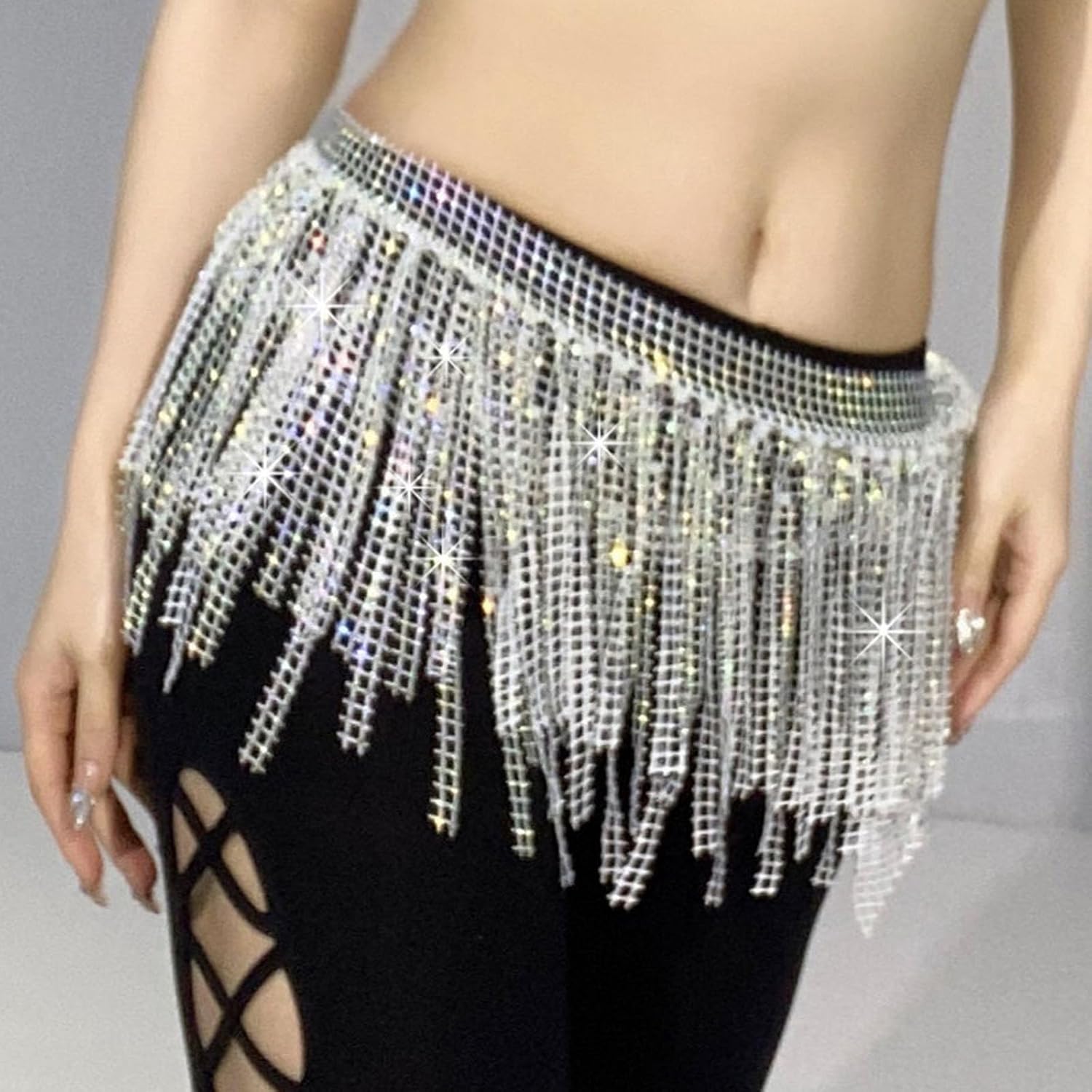 Dance Hip Scarf with Rhinestone Beach Sequin Tassel Mini Hip Scarf Belt Wrap Skirt Latin Dance Skirt Costume