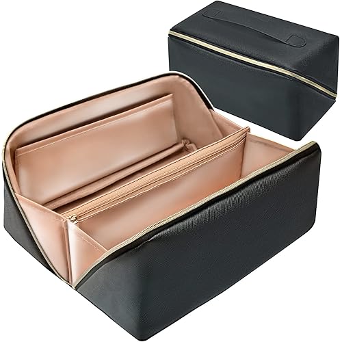 rlokosfb Makeup Bag with Handle and Divider,Large Capacity Waterproof Cosmetic Bag,Large Wide-open Pouch for Women Purse for Makeup Brushes Travel Accessories for Women' Day Gifts