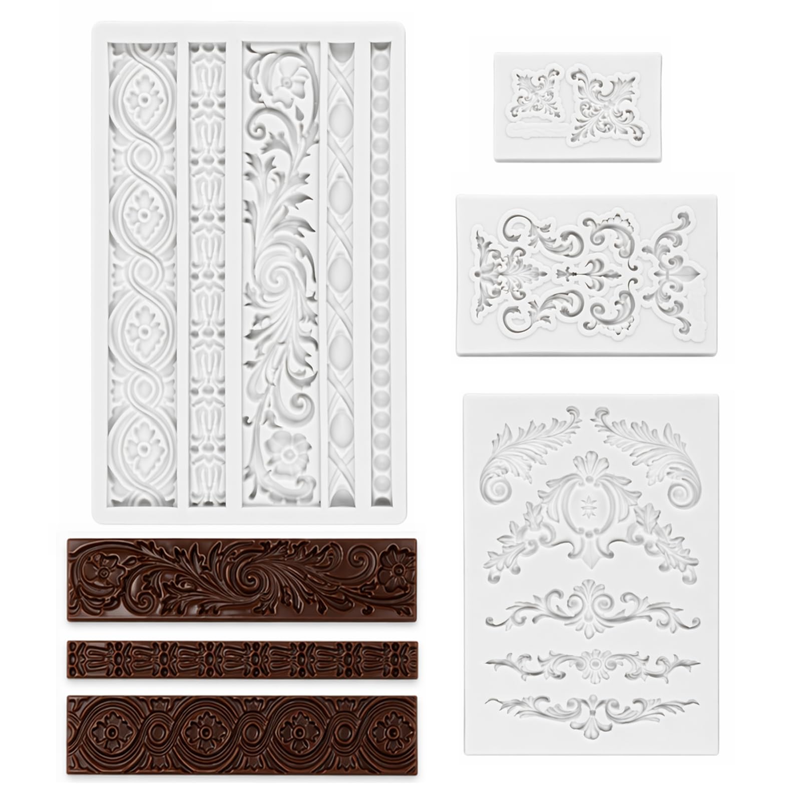 4PCS Fondant Silicone Moulds, 3D Baroque Sculpted Cake Mold