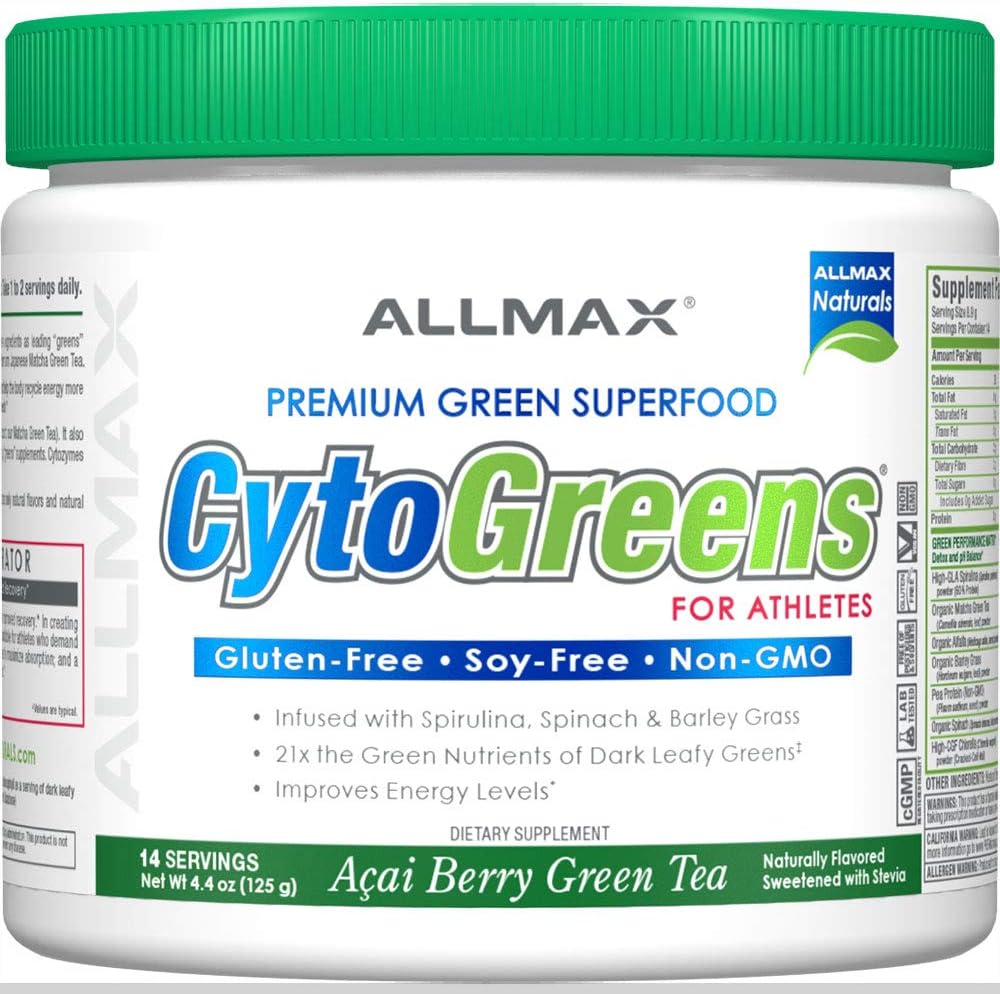 ALLMAX Naturals CytoGreens Super Greens Powder, Premium Green Superfood with Greens, Superfoods, Daily Greens Supplement, Acai Berry Green Tea, 14 Servings