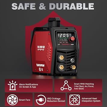 ARCCAPTAIN iControl TIG 205P Pro Welder With APP Control, 5 In 1 DC/Pulse/Lift/Spot TIG & Stick, Dual Voltage 120V/240V TIG Welding Machine With Large LED Display, 2T/4T, Smart Fan, Safety Protection