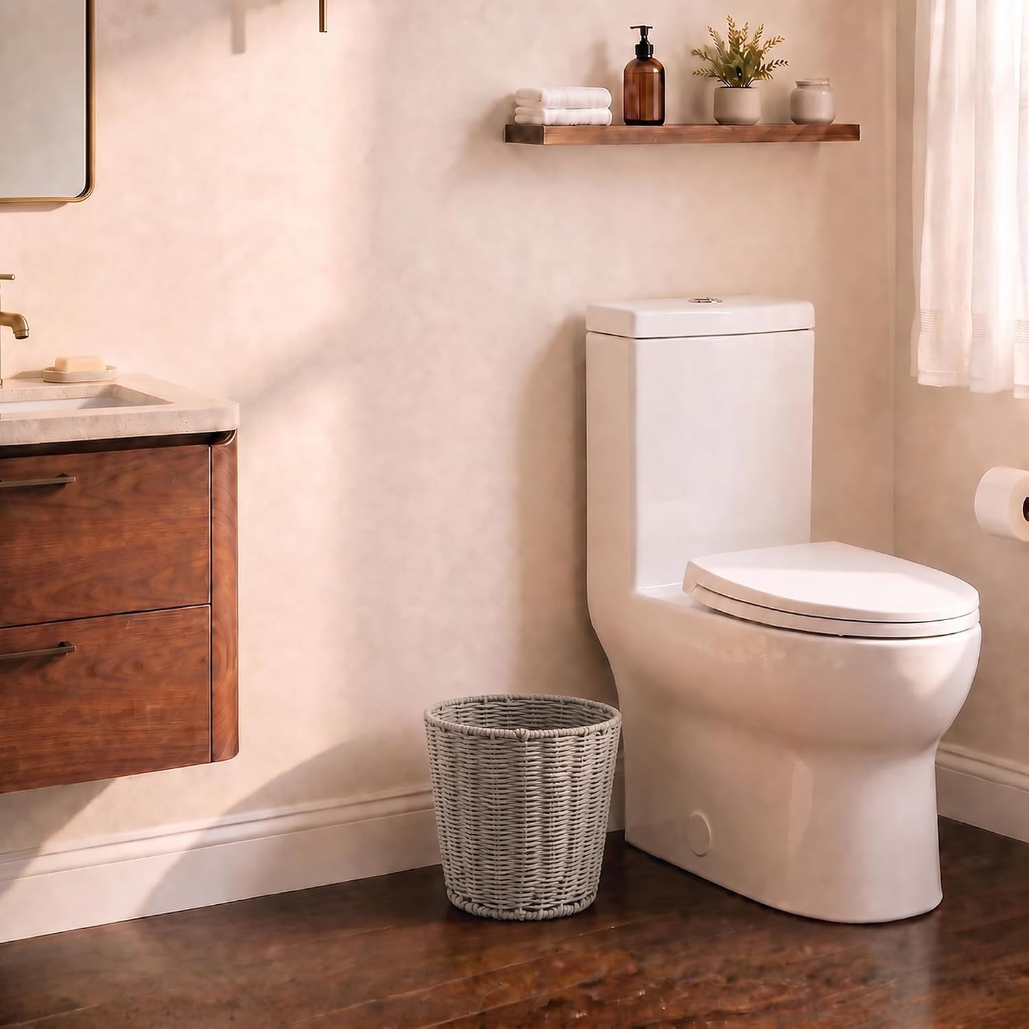 84ECO 3 Gallon Grey Woven Paper Rope Trash Can for Bathroom