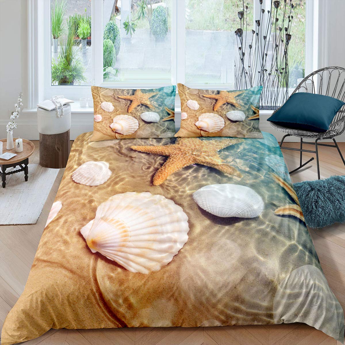 Housse de couette océan et plage hawaïenne en parure de lit nature pour chambre d'enfant