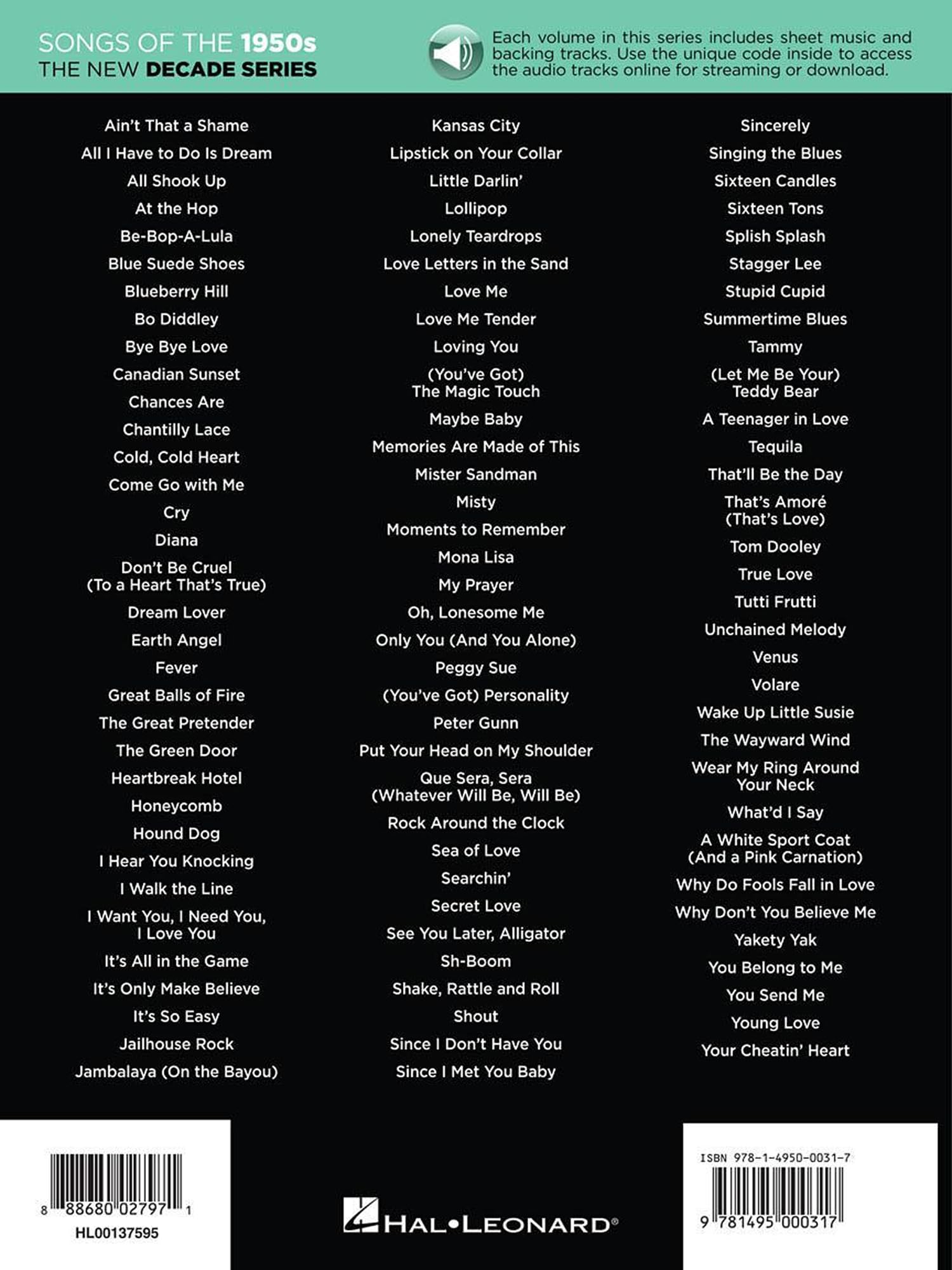 Songs of the 1950s piano, voix, guitare+enregistrements online: 100 Songs With Online Audio Backing Tracks, Piano, Vocal, Guitar (Decade Series)