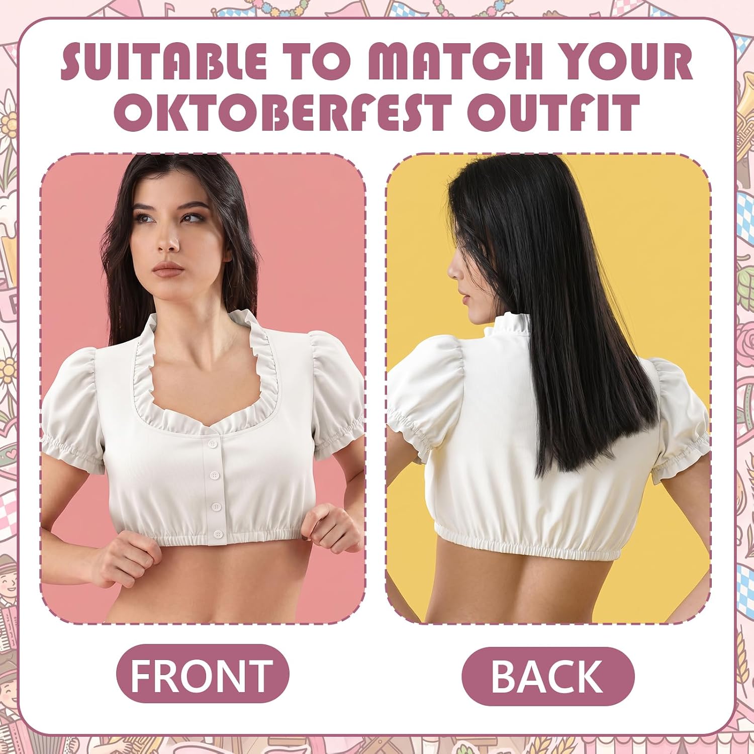 Liitrsh 3 Pcs Oktoberfest Dirndl Blouse Women German Blouse Crop Top Oktoberfest Party Supplies Bavarian Traditional Costume