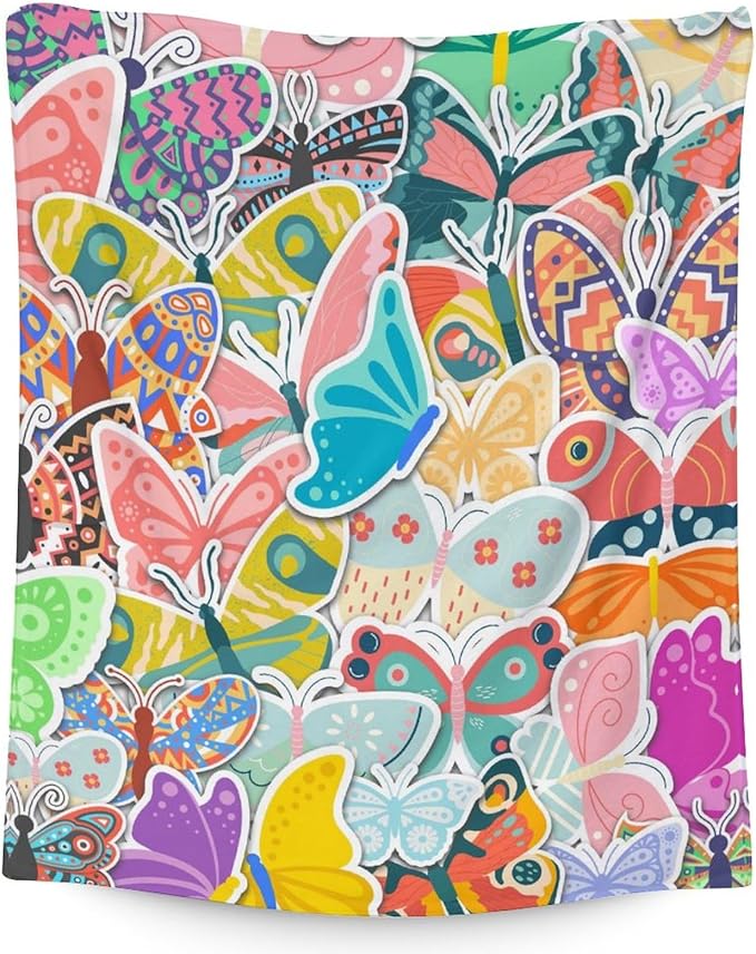 Butterfly Blanket Gifts - 50"x60" Cute Throw for Women, Girls - Colorful Soft Fuzzy Blankets for Bed, Couch & Living Room