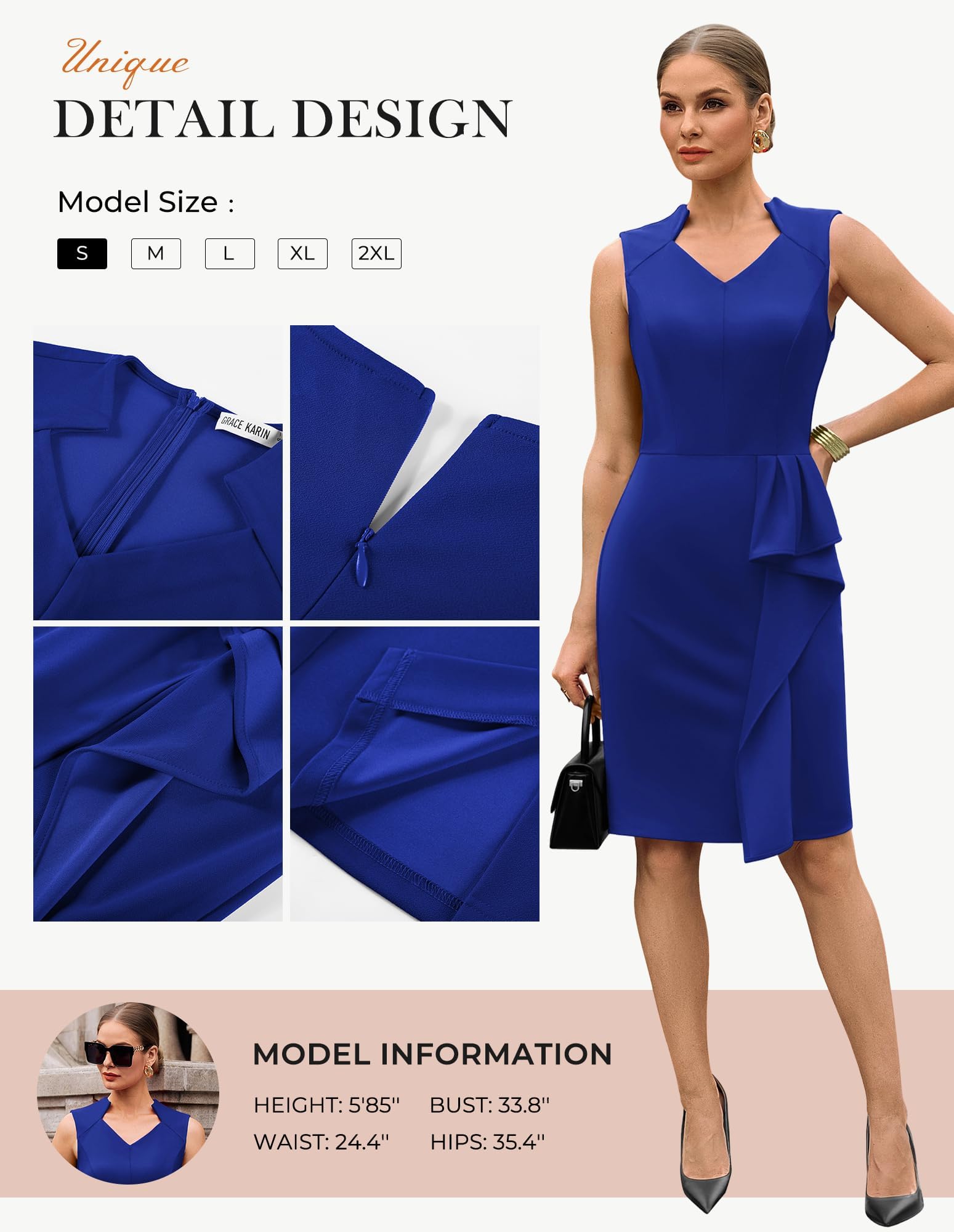 GRACE KARIN Abito elegante da donna, senza maniche, scollo a V, da cocktail, da lavoro, da ufficio, da donna
