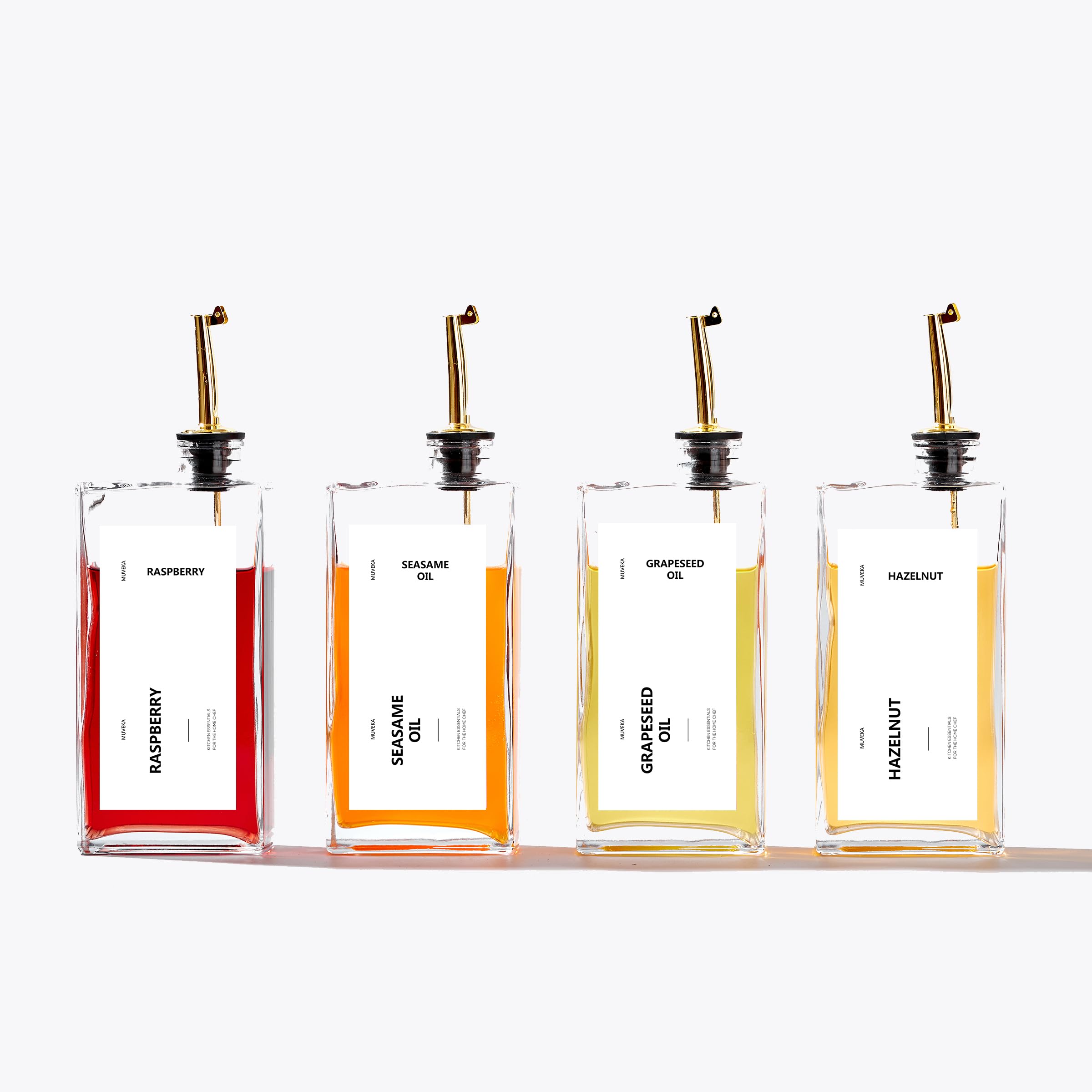 Olivenölspender Flasche für Küche, 479.1 g / 500ml Speiseölspender, Öl- und Essigspenderflasche Set, Glasölbehälter mit 4 Ausgießer, Kaffeesirupspender
