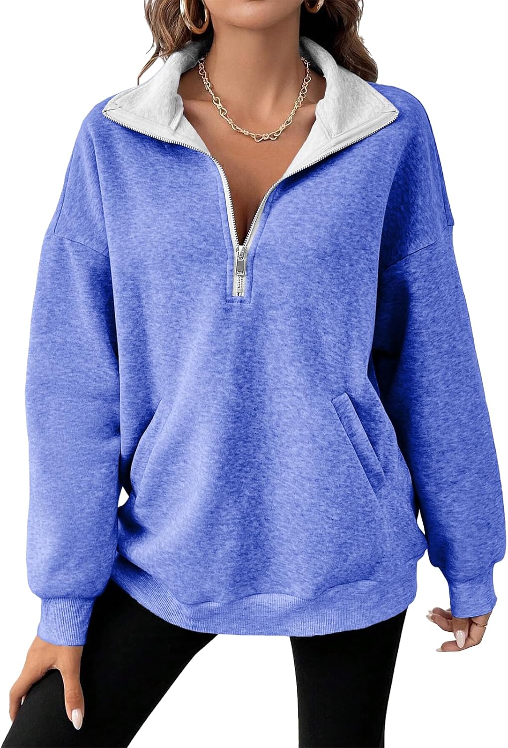 MARSVOVO Sweatshirts for Women Trendy Plus Size Half Zip Up Comfy Sweatshirt Fall Winter Cute Tops with Pockets