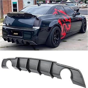 Rear Bumper Diffuser Lip for 2015-2023 Chrysler300 - Shark-Fin Style Gloss Black ABS Valance with Dual Round Exhaust Cutouts, Direct Replacement, Easy Installation